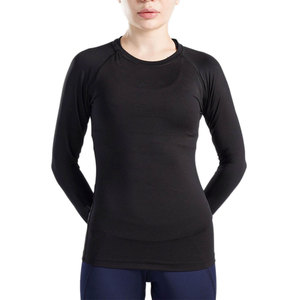 T-shirt de sport à manches longues pour femme, grande taille, uni, extensible, antibactérien, compressif, en tissu polyester et élasthanne - Product Image 1