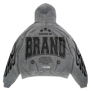 Sweat à capuche vintage oversize de marque OEM pour homme, 100 % coton French Terry, streetwear, avec poche avant et design à manches flamboyantes - Product Image 3