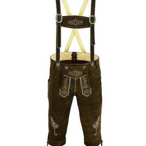 Lederhosen bavarois marron foncé pour hommes en cuir de vache véritable avec bretelles, tailles européennes 46 à 62 - Product Image 1