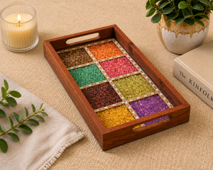 ถาดไม้ประดับอัญมณีทำมือ ถาดเสิร์ฟตกแต่ง ถาดจัดแสดง - Product Image 6