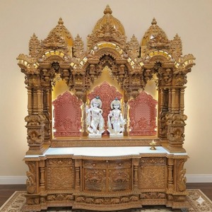 Mandir en teck sculpté à la main de luxe pour la maison, grand temple en bois de teck, unité de Puja personnalisée avec rangement, New York - Product Image 4