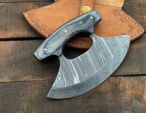 Couteau Ulu artisanal en acier Damas avec manche en bois – Couteau de chef premium à lame oscillante pour l'extérieur - Product Image 3