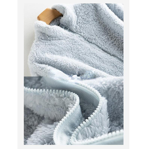 Ensemble de pyjama en polaire pour femmes, manches longues, couleur unie, fermeture éclair, vêtements de nuit confortables pour l'hiver, longueur intégrale, tricot doux, 100% polyester - Product Image 4