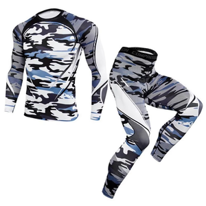 Men's Blue Full <b>Sleeve</b> Compression Set Crew Neck Quick Dry Spandex Polyester <b>Long</b> <b>Sleeve</b> <b>Top</b> And Pants All Seasons Geometric - Product Image 3