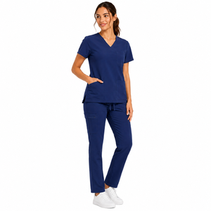 Tenue médicale pour femme en jersey de coton tricoté, personnalisable, couleur unie, haut à col en V et pantalon jogger, uniforme d'hôpital durable - Product Image 6