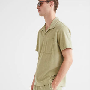 Camisa Casual de Manga Corta para Hombre, Color Sólido, Cuello Clásico, Tejido de Punto, Diseño Transpirable, Corte Regular, Estampado Digital Personalizado - Product Image 3