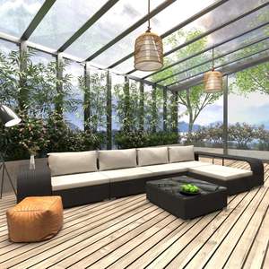 โซฟาหวายสีดำพร้อมเบาะสีครีม ชุดเฟอร์นิเจอร์สำหรับสวน - Product Image 1