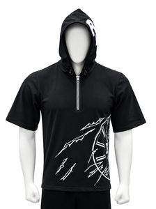 Wholesale Custom Men's Short Sleeve Hoodie Combed Cotton Half <b>Zip</b> Printed Streetwear Hooded T <b>Shirt</b> OEM - Product Image 2