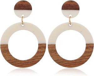 Pendientes Colgantes Geométricos de Madera y Resina Bañados en Oro de Blatant Exports, Diseño Elegante para Fiestas y un Look Cristiano Moderno - Product Image 6