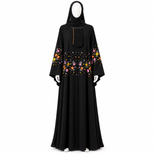 Elegante Abaya Negra con Bordado Floral |   Vestido Islámico Modesto para Mujeres Musulmanas, Tela Premium, Manga Ancha, Diseño Elegante de Abaya - Product Image 1