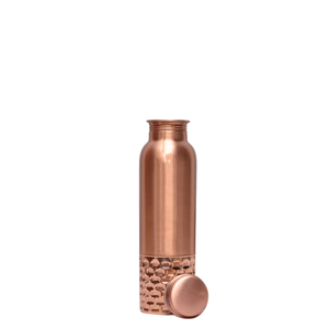 Pure Copper <b>Water</b> <b>Bottle</b> <b>1</b> <b>Litre</b> Dual Finish Plain Half Hammered Base Leak Proof Ayurvedic Sports Flask - Product Image 1