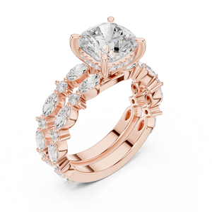 Rose Gold Lab Grown <b>Diamond</b> Cushion Cut Engagement <b>Ring</b>, Multi-Stone Pavé Band, Luxury Bridal Wedding <b>Ring</b> for Women Gifts - Product Image 3