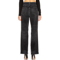 Jean en denim noir délavé taille mi-haute coupe droite pour femme grande taille, style décontracté automne, longueur complète