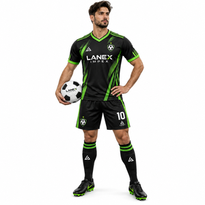 Ensemble d'uniformes de football pour hommes adultes, maillot et short de football personnalisés, respirant, sublimation, vêtements d'équipe, clubs sportifs, entraînement, noir - Product Image 2