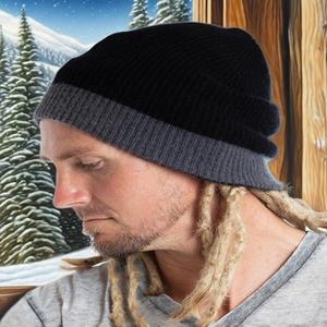 100% Cashmere Men's Luxurious Winter Warm <b>Beanies</b> Multi-Wear Fitted Border Folded Rib Pattern Hand Knitted Customizable Size - Product Image 1