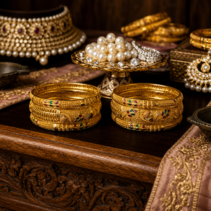 24K Gold Plated Alloy Bangles With <b>Ruby</b> And Emerald Stones Flower Pattern Women's Wedding Jewelry Classic Style - Product Image 1