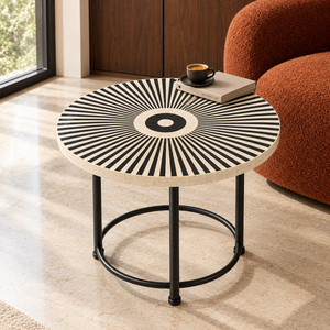 <b>Round</b> Centre <b>Table</b> with Radial Resin Inlay | MDF Top Black Iron Frame Modern Accent Furniture for Luxury <b>Living</b> <b>Room</b> Decor <b>Table</b> - Product Image 2