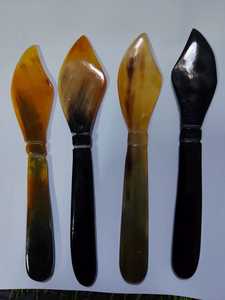 Handmade Natural Horn Salad <b>Spoons</b> Set Fan-Shaped Long Handle Durable Vintage Design Mirror Polish Decorative <b>Serving</b> Utensils - Product Image 2