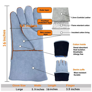 Guantes Industriales para Horno, Resistentes al Fuego y al Calor, de Cuero Vacuno, Certificación EN388, Guantes de Seguridad para Soldadura MIG/TIG, Barbacoa, Trabajo al Aire Libre - Product Image 2