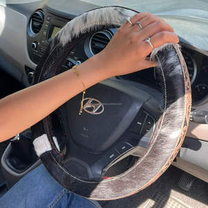 Housse de protection et de décoration pour volant de voiture en cuir de vachette véritable, faite à la main, pour l'Expo de Mars – Accessoire d'intérieur de voiture de luxe - Product Image 5