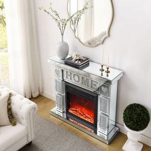 W 46\" X D 12.6\" X H 41\" Acrylic Diamond <b>Mirror</b> Fireplace Cabinet <b>TV</b> Electric Fireplace Cabinet - Product Image 2