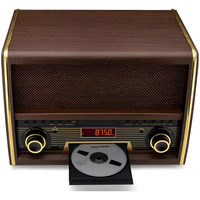 Radio AM/FM Retro dengan Pemutar CD, Bluetooth, Aux-In, Speaker Internal Berkualitas Tinggi, Kabinet Desain Kayu Vintage