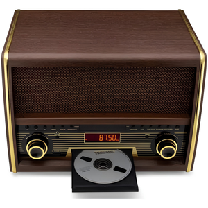 Radio rétro AM/FM avec lecteur CD, Bluetooth, entrée auxiliaire, haut-parleurs intégrés de haute qualité, design vintage en bois - Product Image 2
