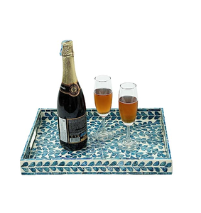 Round High Quality Eco-Friendly Mother of Pearl Wine Bottle Tray with Leaf Pattern Modern Design Multi-Functional Storage - Product Image 1