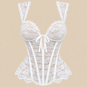 Haut corset en dentelle blanche pour femme, bustier floral sans manches, élégant, pour soirée - Product Image 3