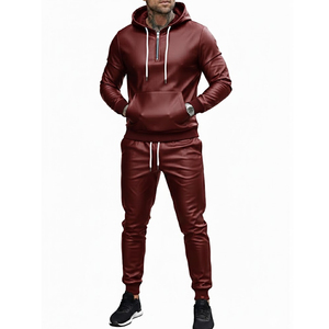 Ensemble de survêtement en cuir pour homme, à capuche, épais, respirant, coupe-vent, avec logo personnalisé, pour l'hiver, à prix abordable - Product Image 1