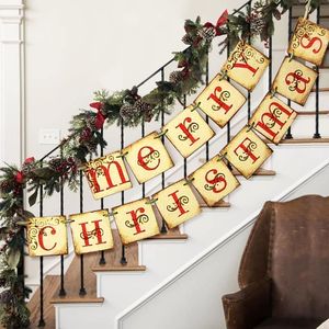 Merry <b>Christmas</b> Banner Rustic Vintage Style Holiday Garland Hanging <b>Bunting</b> <b>Christmas</b> Tree Party Decoration - Product Image 3