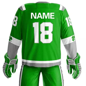 Conjunto de Jersey de Hockey sobre Hielo Sublimado Personalizado, Uniforme Profesional Verde para Equipo con Calcetines y Guantes a Juego - Product Image 5
