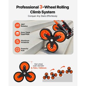 Chariot pliant portable avec poignée télescopique, 6 roues, capacité de 266 kg, capacité de montée d'escaliers de 120 lb, tissu Oxford 600D, garantie 1 an - Product Image 3