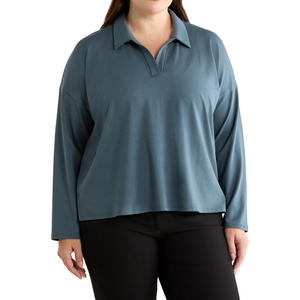 Haut décontracté à manches longues pour femme grande taille avec propriétés anti-plis et respirantes en tissu tricoté polyester/coton modal - Product Image 2