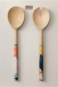 Ensemble de saladiers en émail au design unique, bois naturel avec poignée imprimée en émail, couverts pour servir la salade, prix de gros usine - Product Image 5