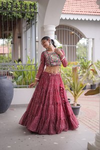 Designer Silk Multicolor Navratri Lehenga Choli for Women | Traditional Mirror Work Garba Party Dress - Product Image 3