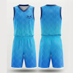 Conjunto de Uniforme de Baloncesto Ekin Impex Azul con Patrón Geométrico, Sin Mangas, Cuello en V, Transpirable y Absorbente de Humedad para Adultos - Product Image 1