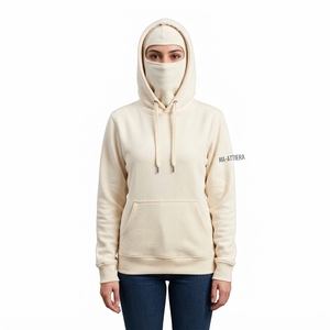 Sweat-shirt à capuche en polaire pour femme, couleur crème, avec cache-visage intégré, personnalisable avec logo, style streetwear - Product Image 1