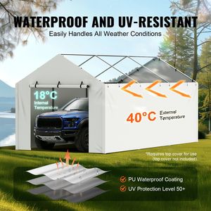 Resistente 10X20 ft bianco Garage tenda riparo Carport copertura tettoia protezione UV facile installazione sfera bungee - Product Image 3