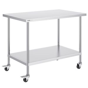 Tavolo da Lavoro in Acciaio Inox Resistente 30 X 48 X 38 Pollici, 4 Ruote, 3 Livelli di Altezza Regolabili, per Cucine Commerciali e Fabbricazioni in Acciaio - Product Image 1
