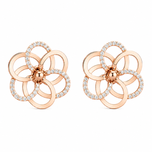 Boucles d'oreilles clous en diamant taille ronde motif floral avec certificat GRA et bijoux en moissanite, plaqué or rose 10K - Product Image 1
