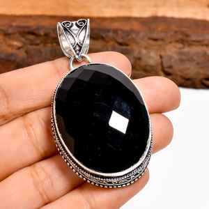 Black <b>Onyx</b> Pendant 925 Sterling Silver Faceted Gemstone Ornate Handmade <b>Necklace</b> Statement Jewelry - Product Image 1