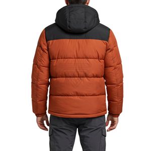 Veste matelassée de qualité supérieure pour hommes, avec capuche, empiècements contrastés orange et noir, rembourrée en duvet, respirante - Product Image 2