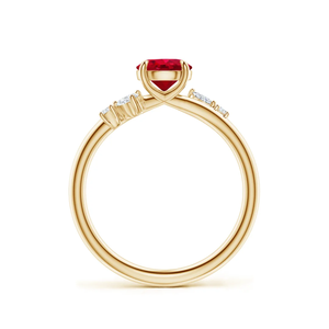 14K Gold Round Cut 1 Ctw Red Ruby Engagement Ring with Multi-Shape Diamond Accents <b>Top</b> Quality Handmade Custom Wedding Ring - Product Image 4