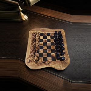 Handmade Olive <b>Wood</b> <b>Chess</b> <b>Set</b> With Live Edge Board And Hand-Carved Pieces Elegant Strategy Board Game For Family Entertainment - Product Image 3