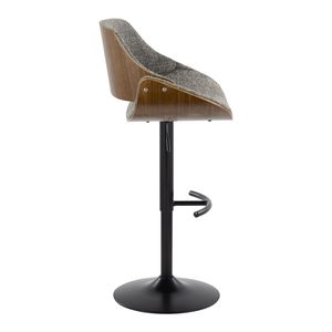 Fabrizzi Mid Century Modern <b>Adjustable</b> Barstool Walnut Wood Black Metal Noise Grey Fabric Rounded T <b>Footrest</b> for Comfortable - Product Image 3