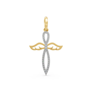 Pendentif Croix Ailes d'Ange en Or Rose 10K Certifié IGI avec Diamant de Laboratoire Plaqué Rhodium 0.20 CTW Taille Brillant Élégant pour Mariage - Product Image 4