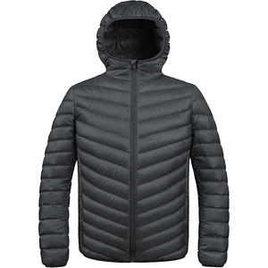 <b>Men's</b> Custom Logo Winter Puffer <b>Jackets</b> Hood OEM ODM Service Genuine <b>Leather</b> Casual XS Canvas Front Zipper Plain Dyed Techniques - Product Image 1