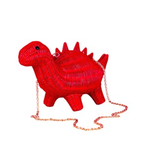 Red Dinosaur Shaped Rattan Storage <b>Basket</b> Animal Design Decorative Organizer <b>Wicker</b> Bag <b>Plant</b> Fiber Material Durable - Product Image 3