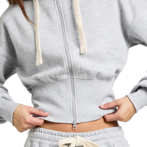 Women Cropped Zip Hoodie Tracksuit <b>Set</b> Drawstring Hood Wide Leg Trousers Elastic Waist Casual <b>Two</b> <b>Piece</b> <b>Lounge</b> Outfit Wholesales - Product Image 5